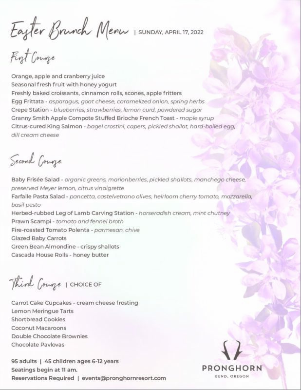 2022 Easter Brunch Menu | Juniper Preserve